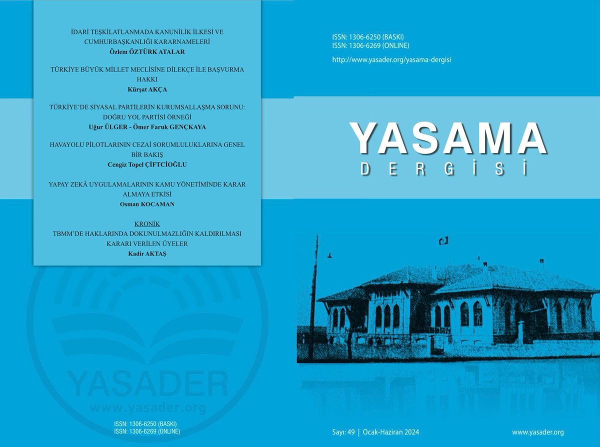 Derneğimizin hakemli yayını olan Yasama Dergisi’nin 49’uncu sayısı yayımlandı. Dergimize web sitemizden yasader.org/yasama-dergisi veya Dergipark’tan dergipark.org.tr/tr/pub/yasamad… ulaşabilirsiniz. İyi okumalar dileriz.