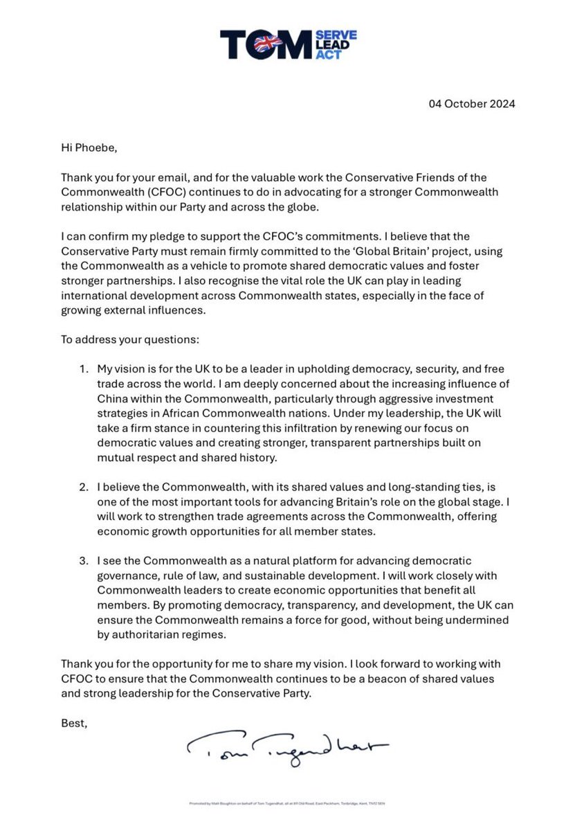 🚨 Conservative Party Leadership candidate <a href="/TomTugendhat/">Tom Tugendhat</a> answers CFOC’s questions.