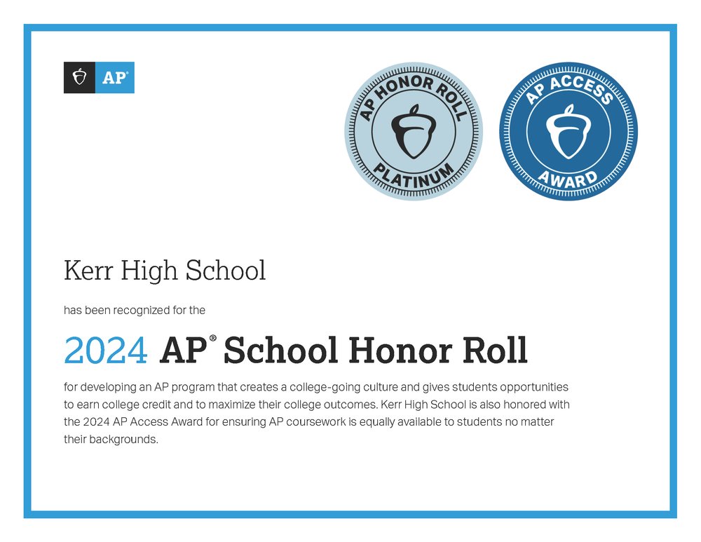 Kerr High School wins AP Honor Roll Platinum award and Access Award from College Board aliefisd.net/o/khs/article/…