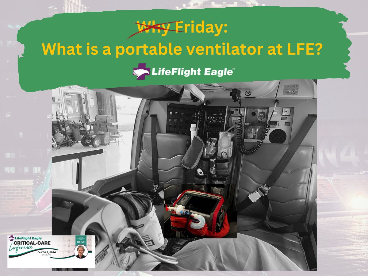 LifeFlightEagle's tweet photo. Switching #LFE #WhyFriday to #WHATFriday
What is a portable ventilator at LFE?
#LFE uses a Hamilton T1 ventilator, which allows for advanced multi-mode ventilation and can also do BiPap as an alternative to an invasive airway. Size and weight of this unit is critical. https://t.co/eLh6IxIn6T
