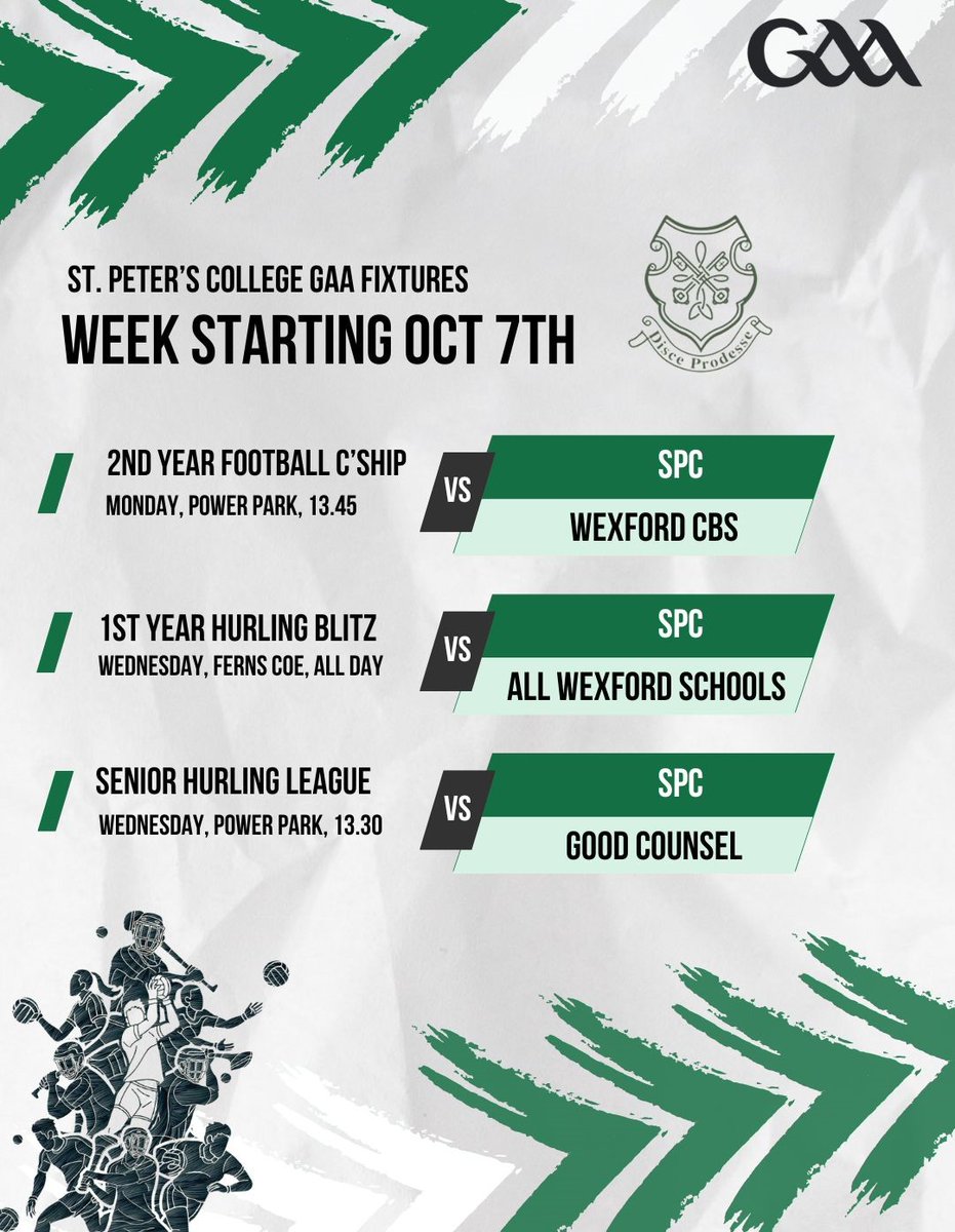 Hello everyone! Welcome to the new Twitter page for St. Peter's College GAA. Check out next week's fixtures below, and stay tuned for future updates. Follow us to keep up with everything SPC GAA! <a href="/OfficialWexGAA/">Wexford GAA</a>