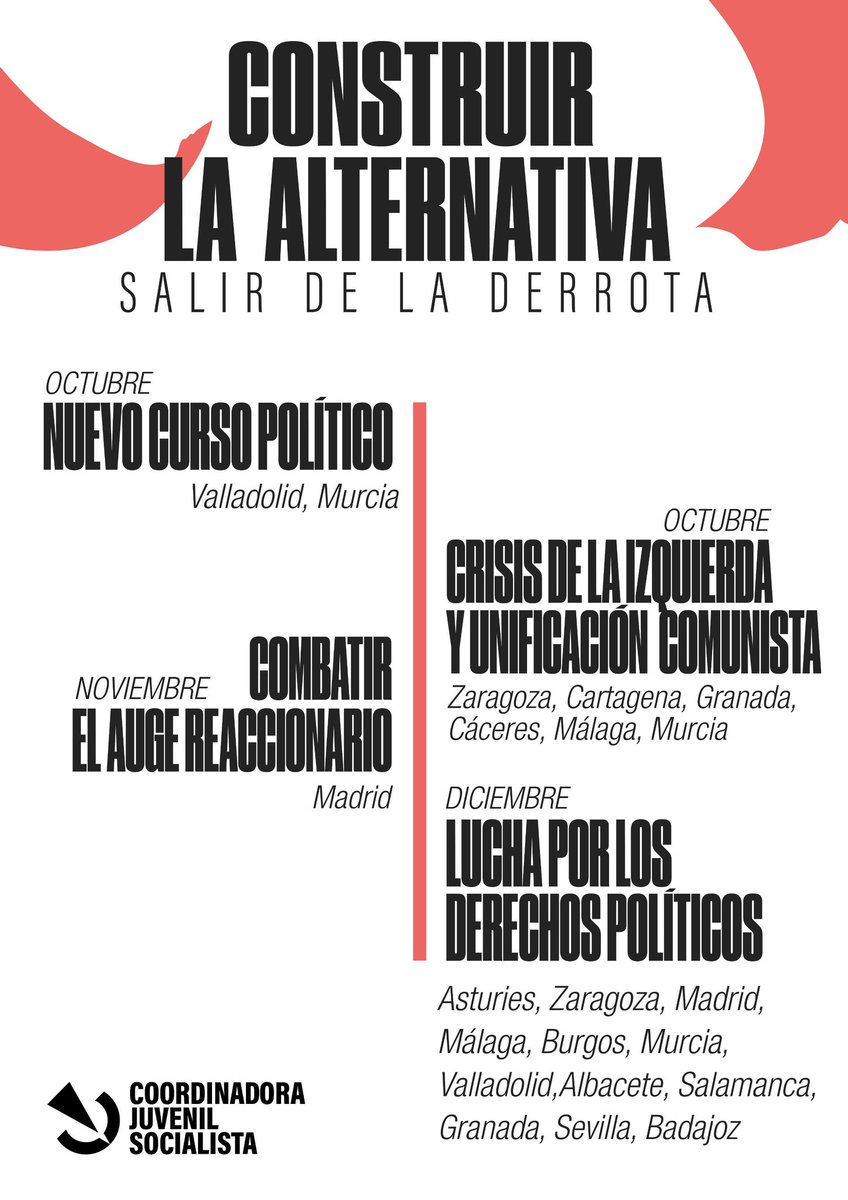 🚩Para superar los grandes desafíos de nuestro tiempo, necesitamos una alternativa política.

Dar una respuesta socialista al problema de vivienda, a la lacra del racismo o a la escalada bélica es el gran desafío de la juventud trabajadora para esta época. Reserva las fechas!