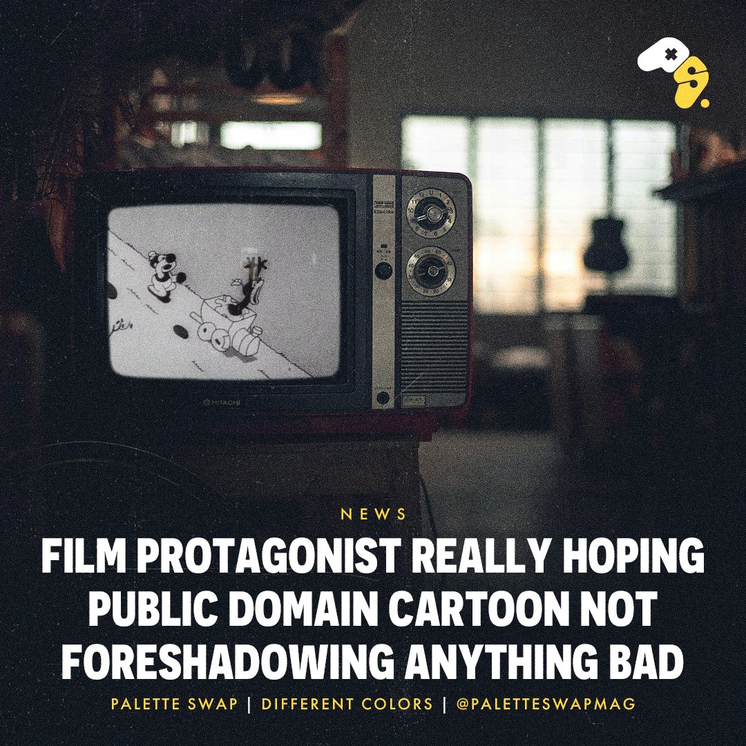 PaletteSwapMag's tweet photo. A hard boiled detective found himself questioning hidden meanings behind a black-and-white royalty-free cartoon that just came on TV. https://t.co/MKdWjnZo3j