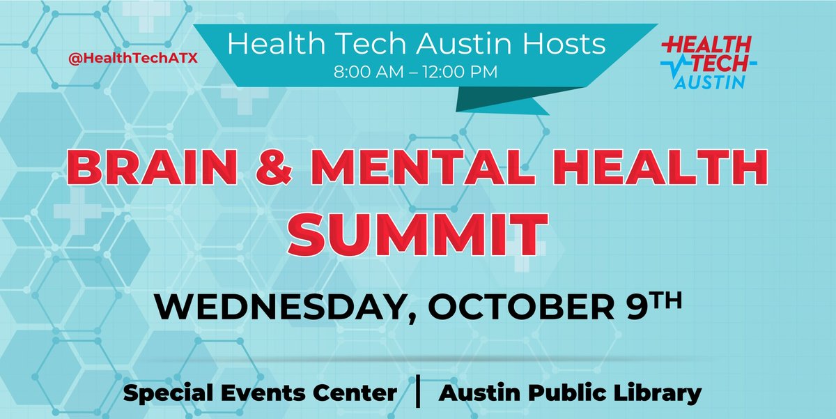 HealthTechATX's tweet image. Please Join Us Next Wednesday for The Brain &amp;amp; Mental Health Summit @AustinPublicLib  . Great Speaker Lineup.  Free to RSVP.  More Details at healthtechaustin.com/october-2024