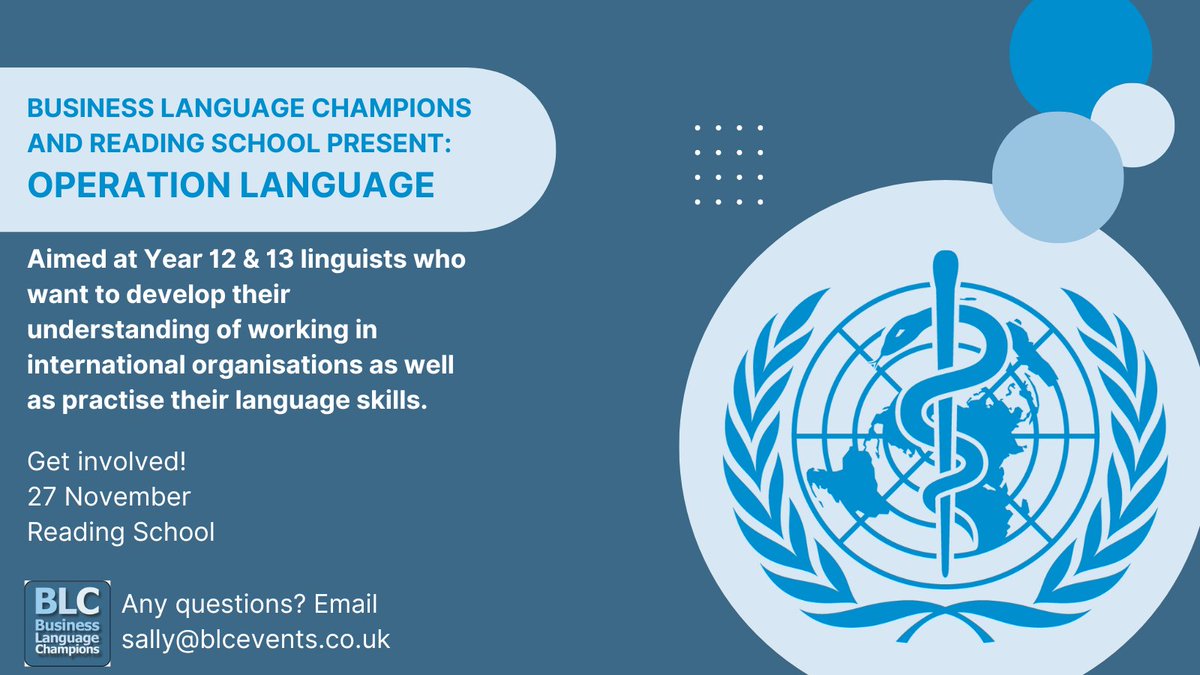 BLC (@blc_blog) on Twitter photo Put your 6th form linguists through their paces at our Operation Language event, hosted by <a href="/readingsch/">Reading School</a>. Can they excel at time management, creativity, and teamwork as well as linguistic skills?
Find out more here: business-language-champions.co.uk/blcevents.php
#mfltwitterati #mfl #languages #careers Put your 6th form linguists through their paces at our Operation Language event, hosted by <a href="/readingsch/">Reading School</a>. Can they excel at time management, creativity, and teamwork as well as linguistic skills?
Find out more here: business-language-champions.co.uk/blcevents.php
#mfltwitterati #mfl #languages #careers