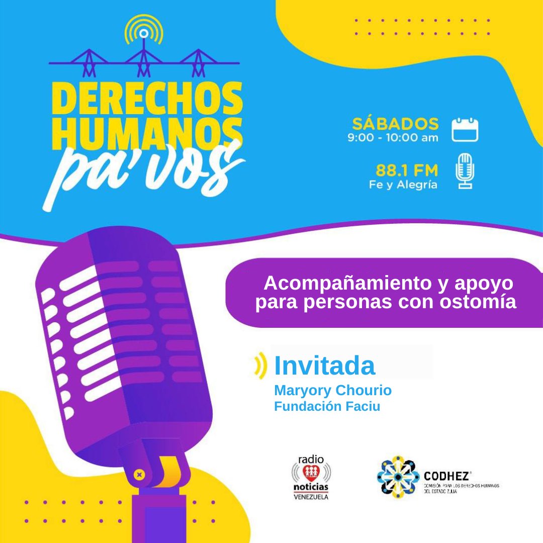 Codhez's tweet photo. Este sábado, #5Oct, en #DDHHPaVos conversaremos sobre:
🧑🧑🧒🧒 El Día Mundial del paciente ostomizado, con Maryory Chourio, presidenta de @FaciuVzla.
¡Sintonízanos!
⌚️9:00 a.m.
📲 https://t.co/x3FZluEWKd https://t.co/05Fk9Lchra