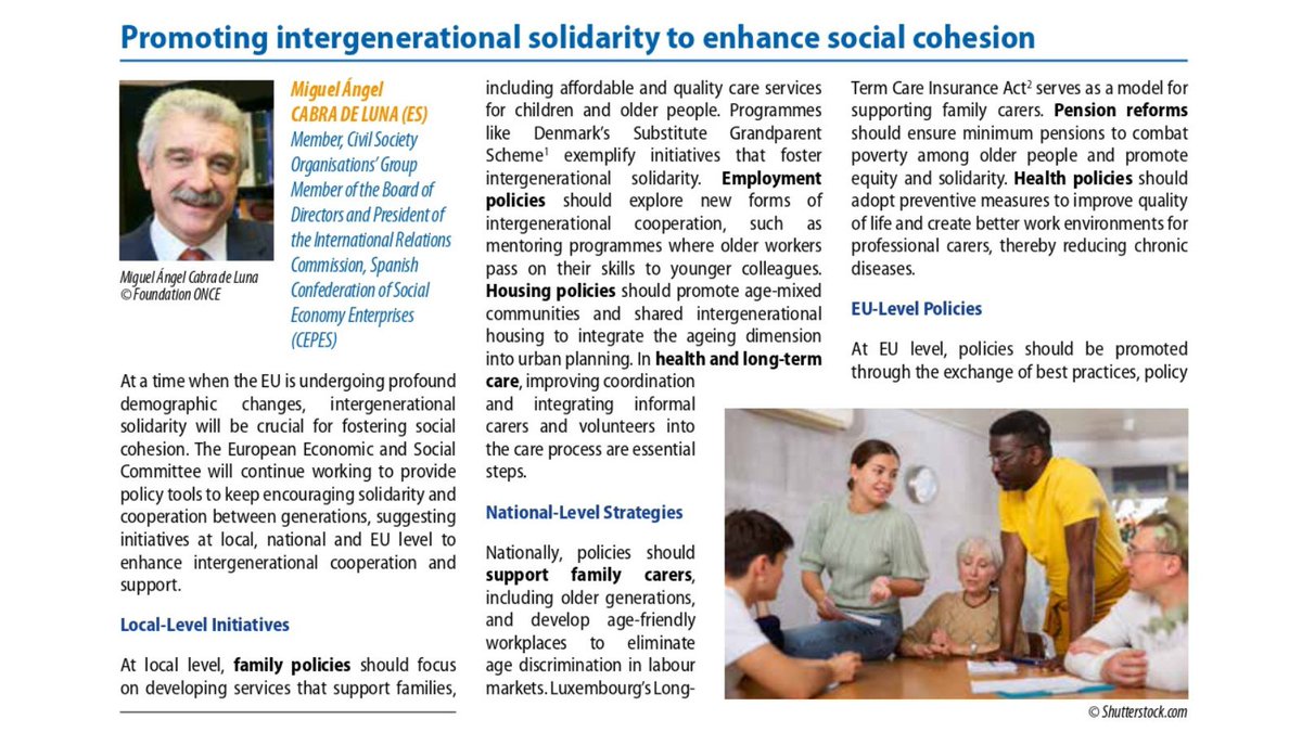 CSOGroupEESC's tweet photo. By fostering #SolidarityBetweenGenerations, communities can enhance civic engagement/volunteering/community service. These efforts collectively build more inclusive/resilient communities, where all age groups feel valued/connected!
Read @MCabraDeLuna p. 4👉https://t.co/5oSRT0W308 https://t.co/2qWJsShH0h