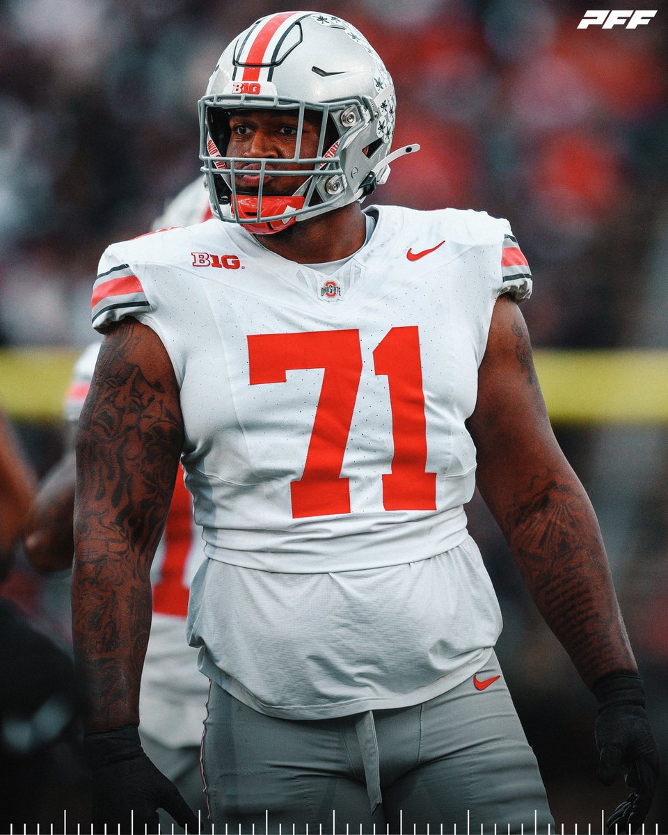 PFF_College's tweet photo. Ohio State LT Josh Simmons This Season:

🔴 Zero Sacks Allowed
🔴 Zero QB Hits Allowed
🔴 One Pressure Allowed
🔴 86.4 Pass Block Grade

@OhioStateFB https://t.co/tQLH7ZuUvr