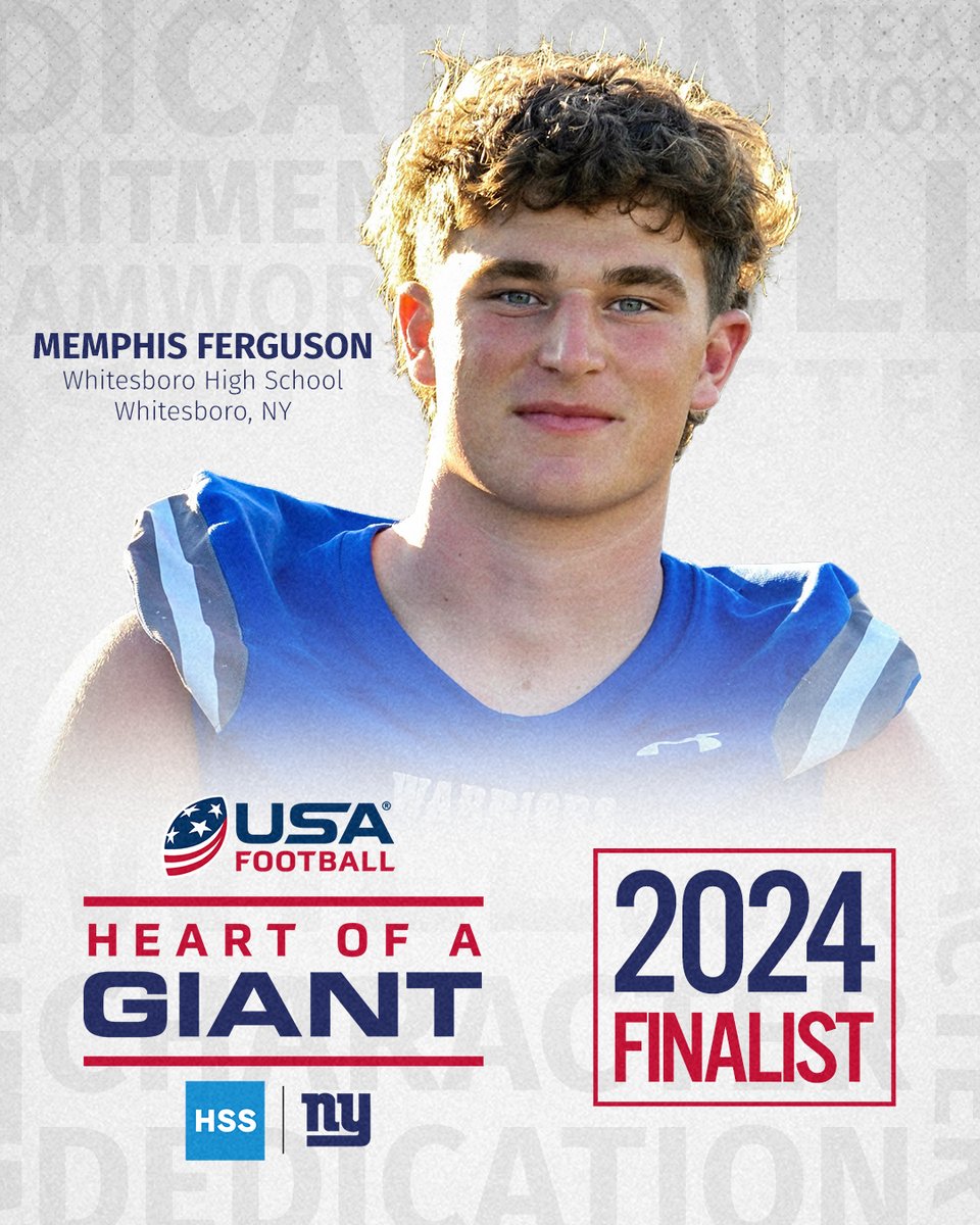 USA Football (@usafootball) on Twitter photo Meet our Week 2 #HeartOfAGiant finalist, <a href="/MemphisFerguson/">Memphis Ferguson</a>❕
More ℹ️: usafootball.com/heart-of-a-gia… Meet our Week 2 #HeartOfAGiant finalist, <a href="/MemphisFerguson/">Memphis Ferguson</a>❕
More ℹ️: usafootball.com/heart-of-a-gia…