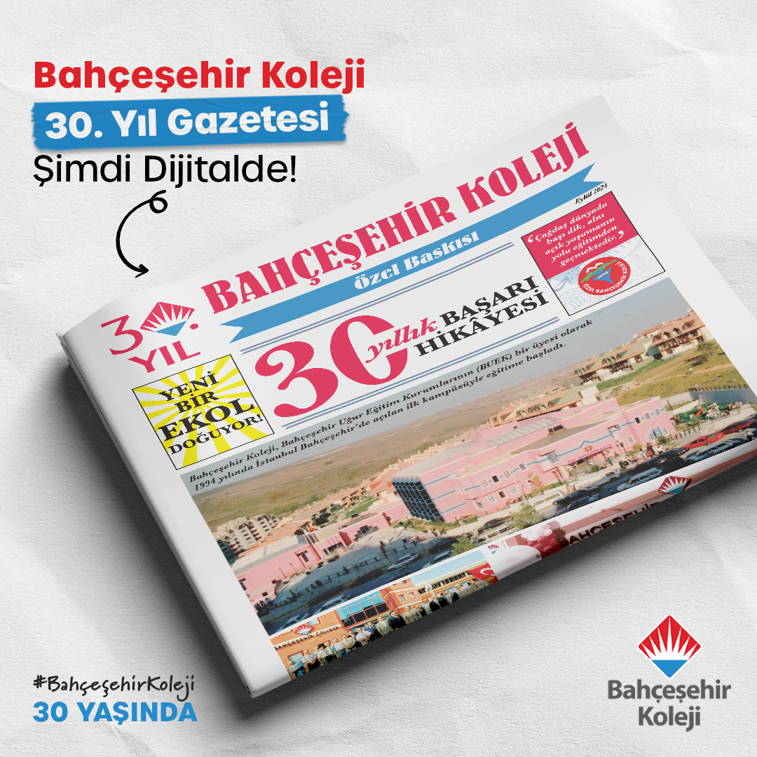 Bahçeşehir Koleji 30. Yıl Gazetesi Şimdi Dijitalde! 🗞️

Bahçeşehir Kolejinin 30 yıllık yolculuğuna eşlik etmek için aşağıdaki linke tıklayın! 🔗✨

bahcesehir.k12.tr/tr/e-dergi/30.…

#BahçeşehirKoleji30Yaşında 🎈