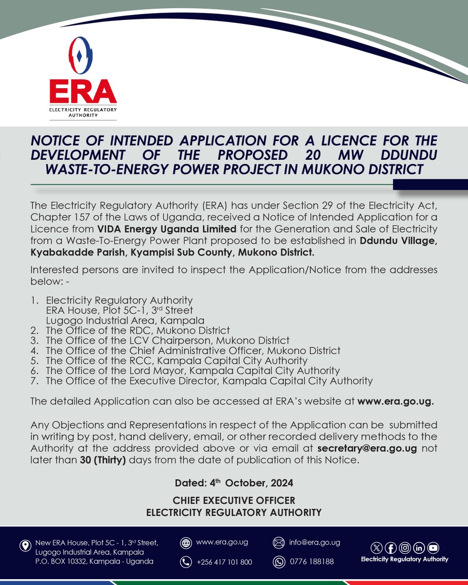 ERA_Uganda's tweet photo. #StatutoryNotice
@KCCAUG @EriasLukwago @MEMD_Uganda https://t.co/r01g2JT3S8