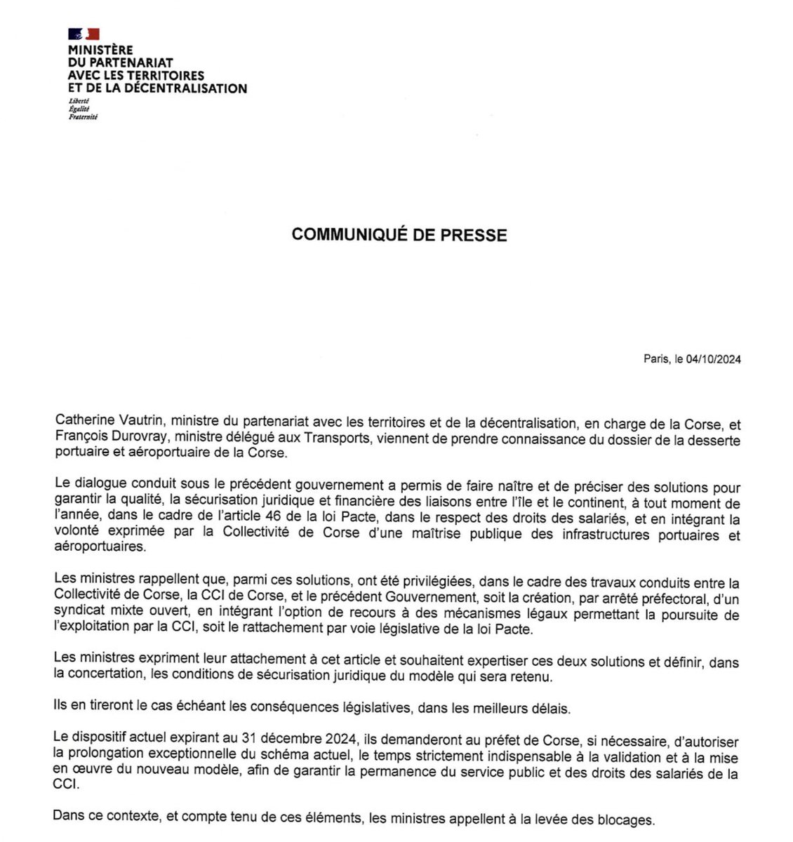 Les infrastructures portuaires et aéroportuaires de l’île resteront sous maîtrise publique des institutions corses.

Une grande victoire sociale, économique et politique pour le peuple corse !

<a href="/CciCorse/">CCI de Corse</a>