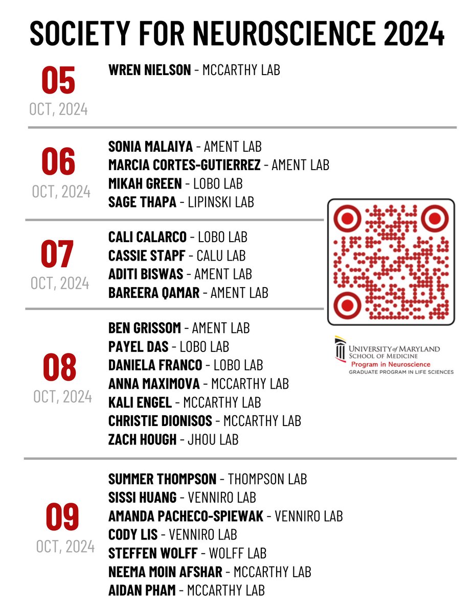 Univ of Maryland School of Medicine Neuroscience (@ummedneuro) on Twitter photo The annual Society for Neuroscience Meeting begins tomorrow! Don’t forget to add these UMB presenters to your schedules - you don’t want to miss out on their fantastic research! <a href="/SfNtweets/">Society for Neuroscience (SfN)</a> @um_mind The annual Society for Neuroscience Meeting begins tomorrow! Don’t forget to add these UMB presenters to your schedules - you don’t want to miss out on their fantastic research! <a href="/SfNtweets/">Society for Neuroscience (SfN)</a> @um_mind