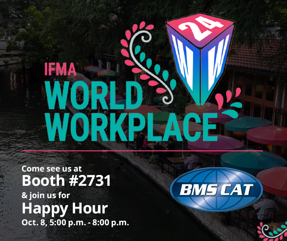 BMS CAT is heading to IFMA World Workplace! Meet us Oct 9-11 at booth #2731 📍

Learn about disaster recovery &amp; how we help facilities prepare for the unexpected.

Don’t miss our Texas Chapter Happy Hour on Oct 8 @ the Buckhorn Saloon! More deets here: i.snoball.it/p/EwAl/