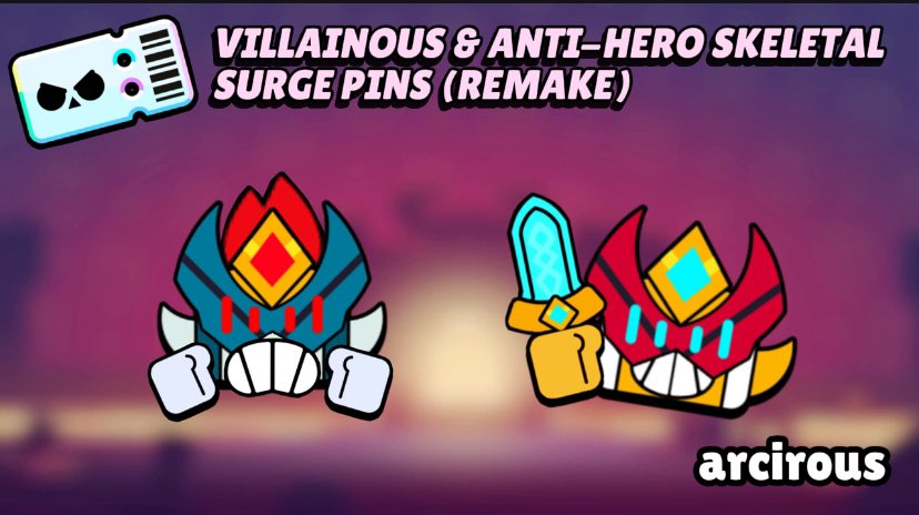 arcirous's tweet photo. VILLAINOUS &amp; ANTI-HERO SKELETAL SURGE PINS REMAKE (concept)

#BrawlStars #ScaryTales #OnceUponABrawl #BrawlPassPlus https://t.co/U99BSicpGJ