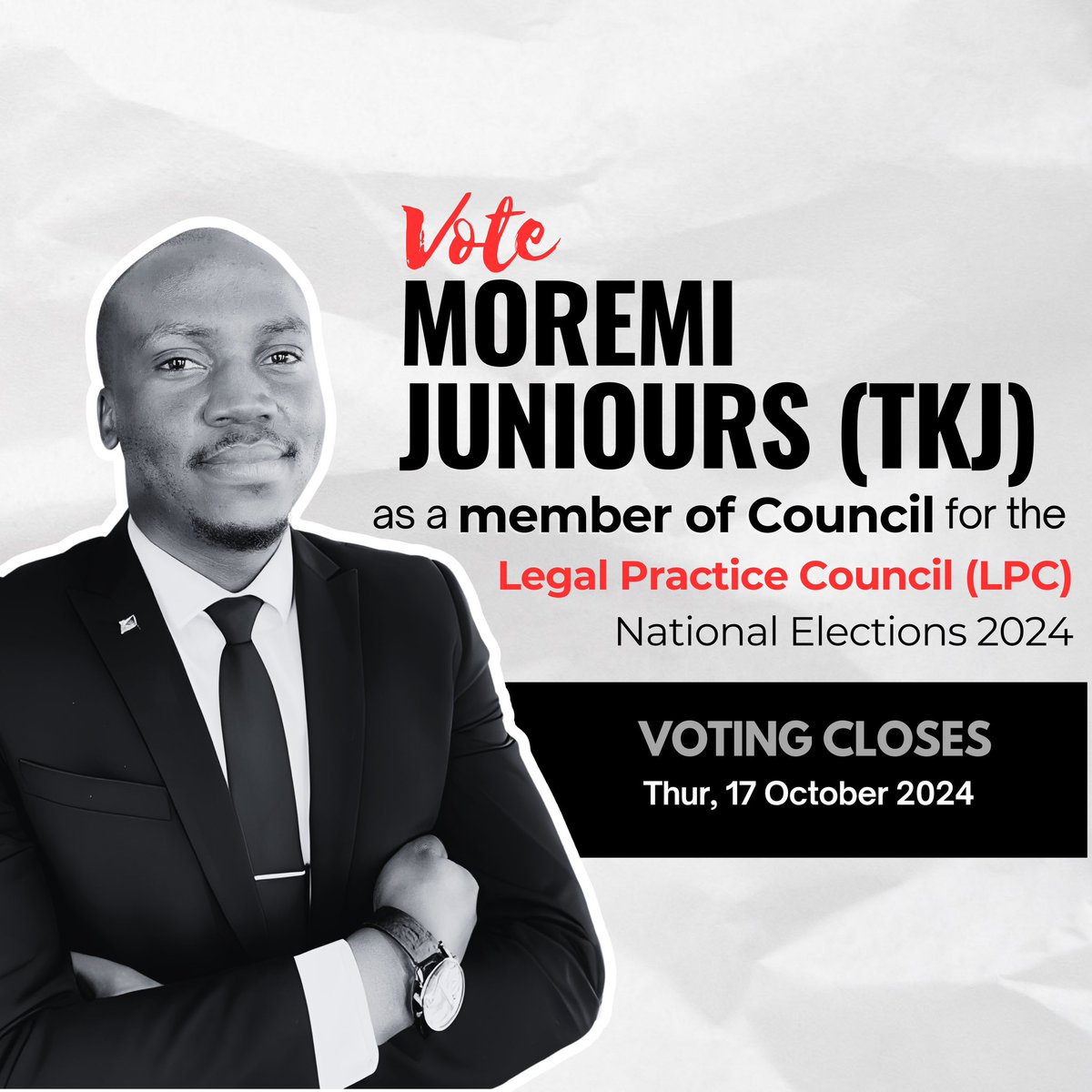 2 MORE WEEKS TO VOTE!!

Proud to announce that I’ve been nominated as a candidate for the Legal Practice Council (LPC) National Elections to serve as a Council Member. 🙏🏽🔥👨🏾‍⚖️

#LPCNationalElections