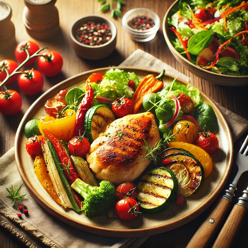 Just enjoyed the most delicious meal! Grilled chicken, vibrant roasted veggies, and a fresh salad that hit the spot. Healthy and so tasty! 🍽️😋 #Foodie #HealthyEats #Yum