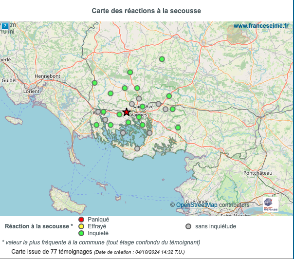 FranceSeisme's tweet photo. #Séisme N.N.O. de #Vannes (dép. 56, le 4/10/2024 à 15h26 locale, M=2,9) selon BCSF-Rénass
Apportez votre témoignage aux scientifiques : https://t.co/oYpb9DxwKf
@Prefet56 https://t.co/OfaoH2l0RA