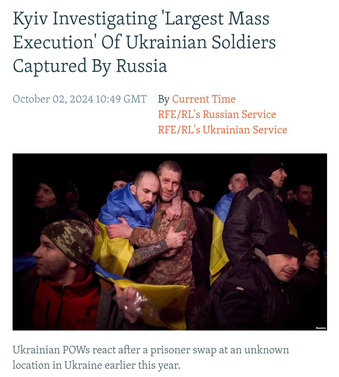 The lack of mainstream coverage of this is disgraceful. PoWs are being executed en masse while the world watches silently.

Worse is happening in occupied territories. Don't lose sight of what really matters. Victory is the only way to end this &amp; bring justice for these crimes.