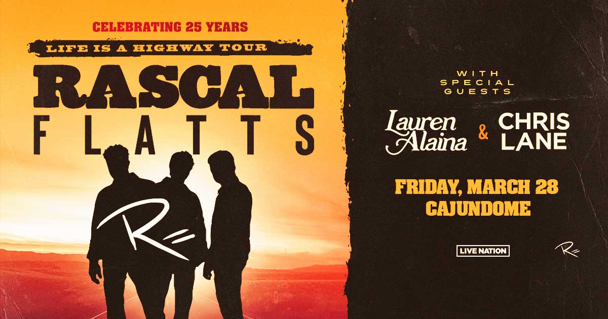 CAJUNDOME (@cajundome) on Twitter photo IT’S FINALLY HAPPENING. Tickets are on sale now for the Life Is A Highway Tour here at the #CAJUNDOME on March 28, 2025! Don’t miss your chance to see <a href="/rascalflatts/">Rascal Flatts</a>! 🛣
🎟️: bit.ly/TM25RF IT’S FINALLY HAPPENING. Tickets are on sale now for the Life Is A Highway Tour here at the #CAJUNDOME on March 28, 2025! Don’t miss your chance to see <a href="/rascalflatts/">Rascal Flatts</a>! 🛣
🎟️: bit.ly/TM25RF