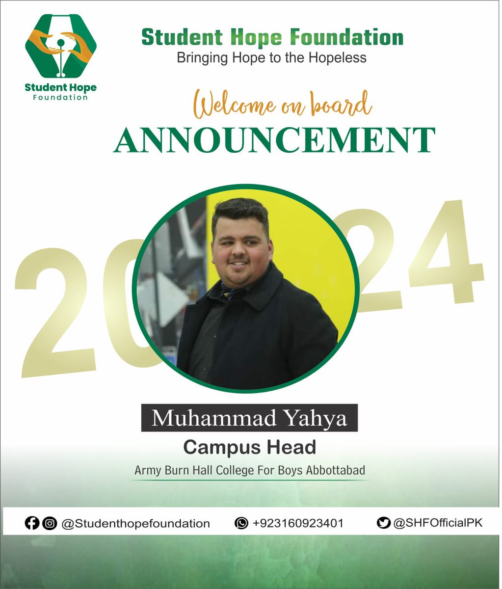 SHFOfficialPK's tweet photo. Congratulations, Mr. Muhammad Yahya, on your appointment as Campus Head of Army Burn Hall College for Boys, Abbottabad.

Your skills and enthusiasm will undoubtedly be a valuable asset to your campus team. We are confident that the institution will thrive under your leadership. https://t.co/vON1xPQLYu