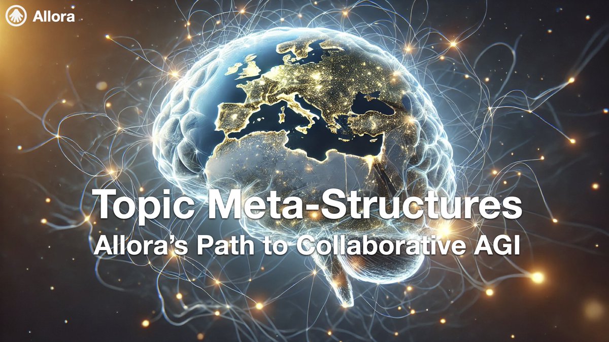 apo11o's tweet photo. With the @AlloraNetwork, we envision a future where decentralized AI systems collaborate seamlessly. We now introduce Topic Meta-Structures (TMSs), through which we enable groups of AI agents to coordinate and work together to solve complex real-world problems, potentially even forming a stepping stone toward AGI.👇

At @AlloraLabsHQ , we aim to push the boundaries of decentralized AI. Our vision is to build the Allora Network: a network of intelligent agents that learn and adapt collaboratively. Allora is composed of topics: groups of AI models working together to solve specific tasks.

To enable even greater coordination, we are introducing the concept of Topic Meta-Structures (TMSs): a new application layer wherein multiple topics collaborate and tackle complex, real-world challenges. TMSs unlock new forms of emergent machine intelligence. They might even serve as a stepping stone toward AGI, by offering a decentralized, modular, and scalable approach to intelligence. Along the way, TMSs can help solve a wide variety of real-world problems.

In financial markets, TMSs can dynamically generate, adjust, and optimize trading strategies by analyzing real-time data, economic signals, price forecasts, predicted trading volumes, and market sentiment classification, all without human intervention.

Fraud detection is another natural use case. TMSs can analyze transactions and user behavior, detect abnormal activity, and adapt as fraud techniques evolve, continuously improving detection and winning the fraud detection arms race.

TMSs can also be used to aid environmental distaster prediction and response, by synthesizing data from satellites, weather forecasts, anomaly detection, and risk classification to provide early warnings and help coordinate emergency responses.

Supply chain disruptions are inevitable, but TMSs can help remedy these by integrating demand forecasting, suppliers classification based on their risk profiles, anomaly detection, and response simulations, optimizing logistics and ensuring resilience.

Personalized healthcare assistance is another powerful application. TMSs can be used to analyze data from wearables within the context of the patient history and environmental factors, to generate real-time health insights, treatments, and personalized advice.

TMSs safeguard data privacy and security at every level. Data sovereignty is at the core of Allora’s design. Participants control their own data, which remains private, and only inferences are shared within the system, ensuring full protection of sensitive information.

TMSs can adapt as new data arrives, evolving in real time. They offer flexibility without the need for retraining entire models, making them a powerful tool for dynamic environments and problems that require contextual adaptability.

Unlike traditional AI, TMSs are decentralized and self-organizing. They can leverage dedicated routing topics that select and combine other topics to optimize performance, learning from each task to continuously improve. The ability of TMSs to coordinate multiple specialized AI models could revolutionize how we approach complex problems, allowing AI to handle diverse tasks autonomously.

Could TMSs be a step toward AGI? Their decentralized and modular design offers a scalable approach that mirrors some of the cognitive flexibility needed for general intelligence.

AGI requires systems capable of handling a wide range of tasks. TMSs represent a form of infrastructure that is dedicated entirely to coordinating groups of specialized AI models, and thereby offer a glimpse into how we might create a unified, intelligent system. From trading strategies to disaster responses, TMSs show how specialized AI models can autonomously manage high-stakes situations in real time.

What would Allora’s path toward AGI look like? In the near future, TMSs might initially evolve into domain-specific AGI, where autonomous systems manage portfolios, healthcare, or supply chains without human intervention. AGI is a long-term goal, but TMSs are a concrete step forward, enabling decentralized, adaptive, and collaborative intelligence in ways not previously possible.

Key challenges remain: scaling, balancing privacy with shared intelligence, and achieving true meta-learning. TMSs are laying the foundation to address these hurdles.

At Allora Labs, we envision an open, decentralized, and collaborative AI future, and TMSs are paving the way toward that vision.