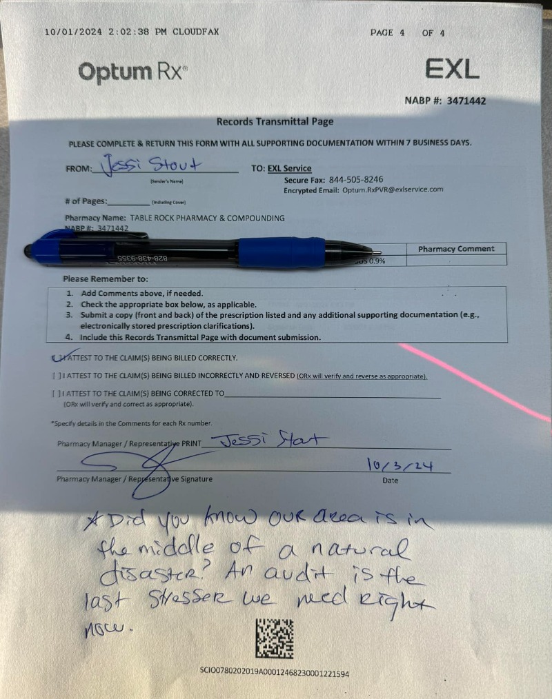 HokiePharmacist's tweet photo. A friend's pharmacy in a western NC town hit by the hurricane is desperately trying to take care of it's community and @optumrx is AUDITING THEM.

Are these the people you support @SenatorBerger? Not the pharmacists of your state taking care of victims?

#TwitteRx #Pharmacy https://t.co/jLN6ce6dyk