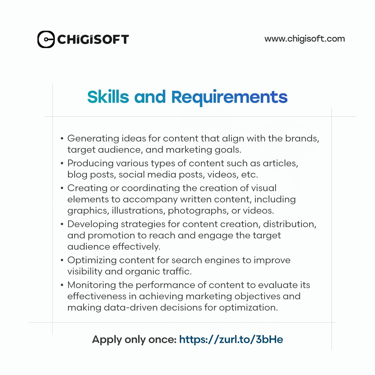 chigisoft's tweet photo. We’re Hiring!
Are you a creative content strategist with a flair for crafting engaging and impactful content?
You could be the perfect fit for our team!
Apply only once: https://t.co/PQnvb4FpEf
#chigisoft #HiringNow #hiringcontentcreator #contentstrategist #ApplyNow https://t.co/Kp0gHFVjKL