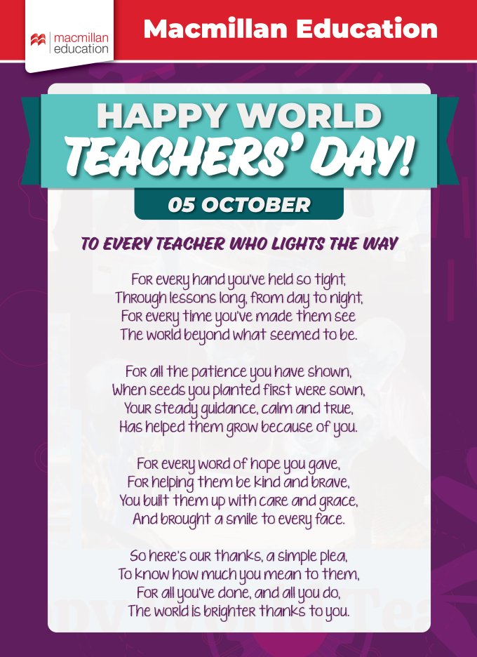 🌍✨ Happy World Teachers' Day! ✨🌍
Today, we pause to celebrate you – the heart of education. You shape the future, inspire young minds, and unlock endless possibilities. Thank you! #WorldTeachersDay #ThankYouTeachers #EducationHeroes #TeachersMatter