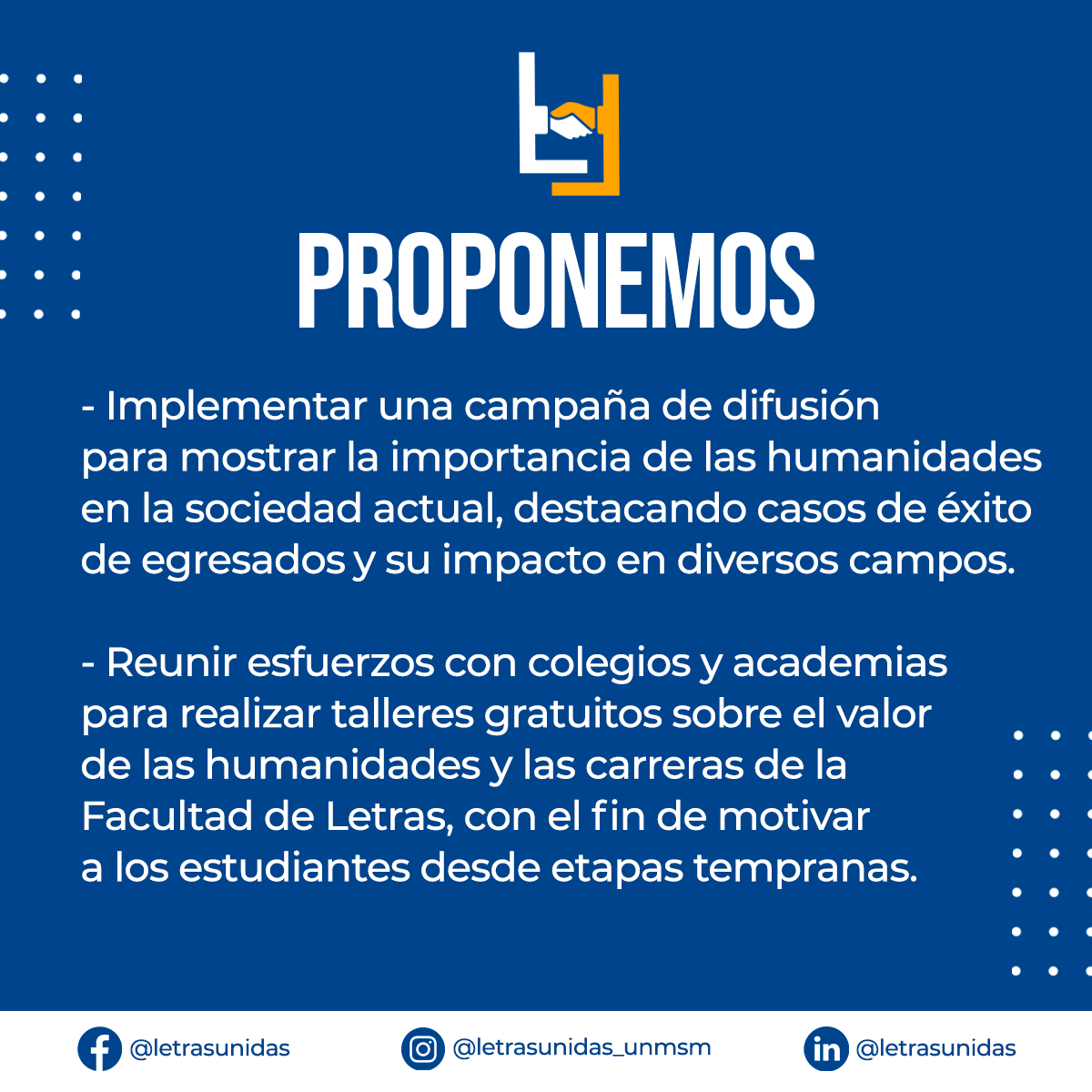 LetrasUnidas_24's tweet photo. En Letras Unidas entendemos la preocupación por el bajo número de ingresantes y la baja matrícula en nuestra facultad. Por ello, revitalizar las humanidades para hacerlas más accesibles y relevantes para los y las jóvenes es importante. #EleccionesUNMSM #biblioaldecanato https://t.co/WjqMr6V4EE