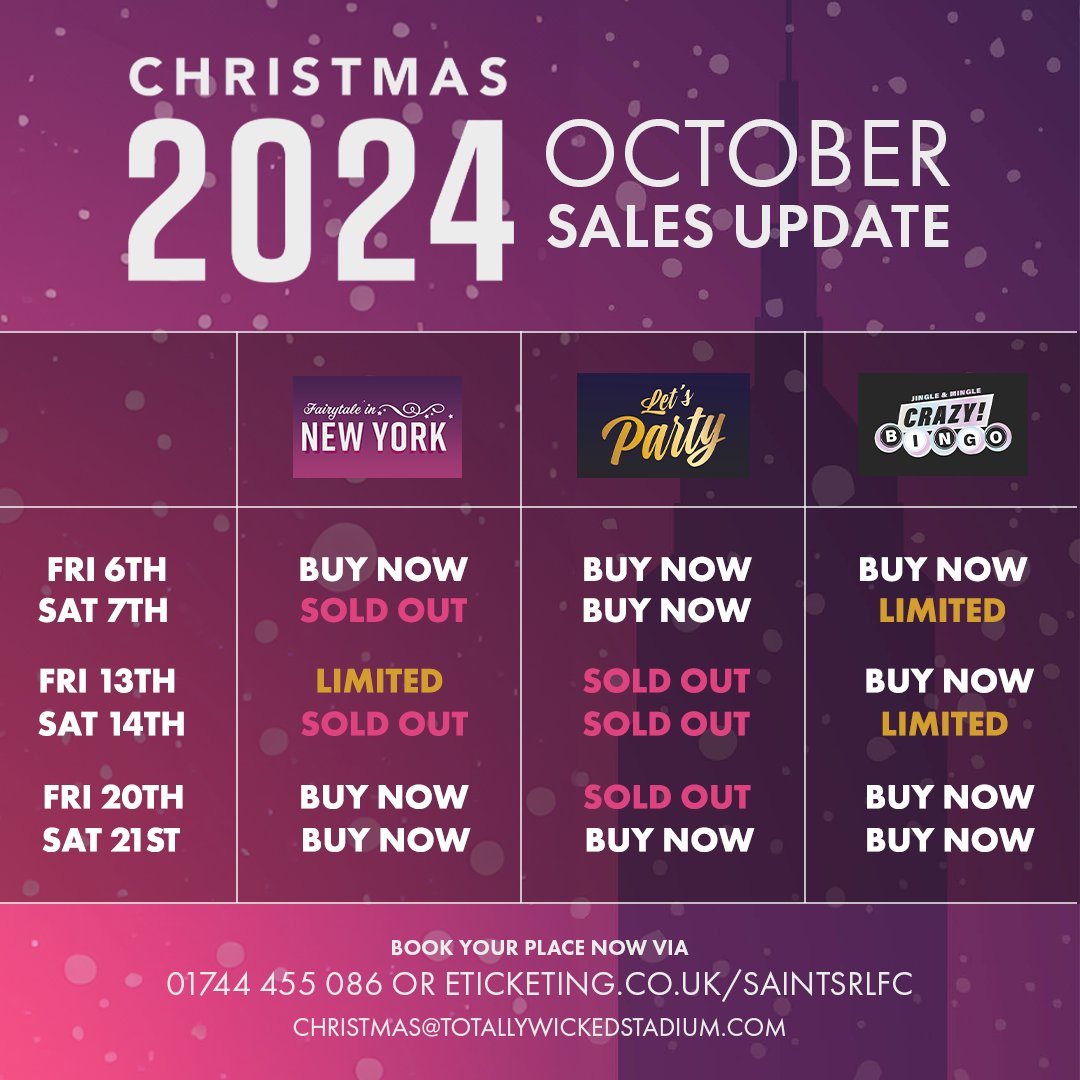 As we edge closer to the festive season, sales are coming in fast for our upcoming Christmas Party Nights 🥂🗽

Find out more on our website
totallywickedstadium.com/christmas