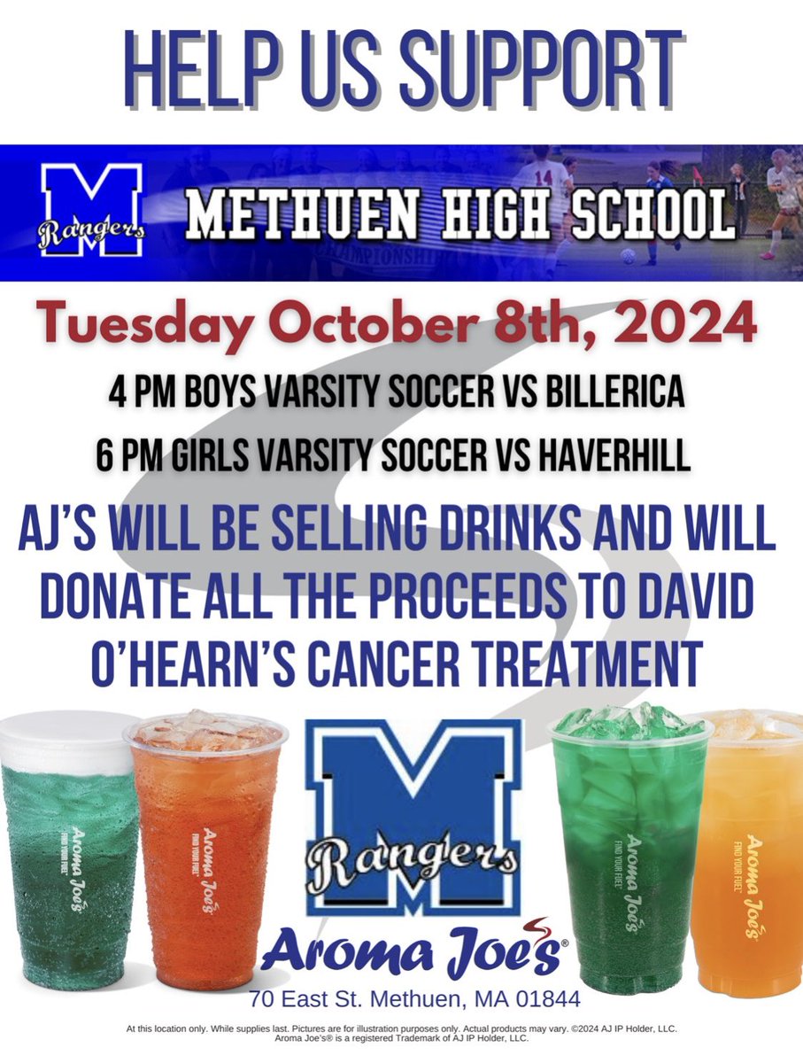 Next Tuesday(10/8) come out and support us and <a href="/MethuenBoys/">Methuen Boys Soccer</a> in our double header and support Dave who is a huge part of the Methuen community! We will be having 50/50 raffles during both games as well Ⓜ️⚽️🩵 <a href="/MethuenHighAD/">Tom Ryan</a>