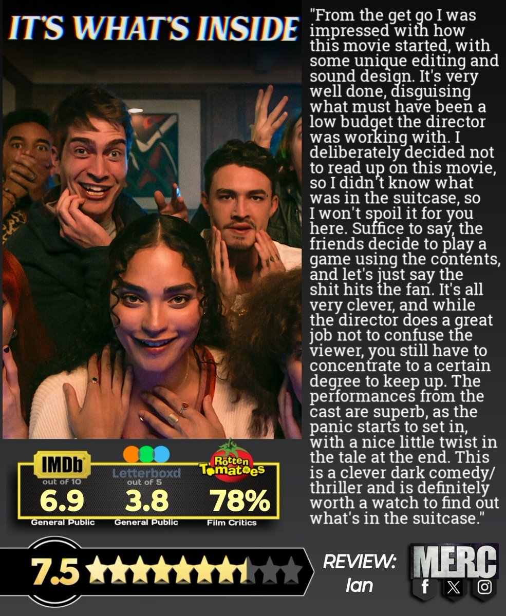 Our verdict on It's What's Inside (2024)

"This is a clever dark comedy/thriller and is definitely worth a watch to find out what's in the suitcase." - Ian

#itswhatsinside

#movies #movie #FilmX #moviereviews #moviereview #film #films