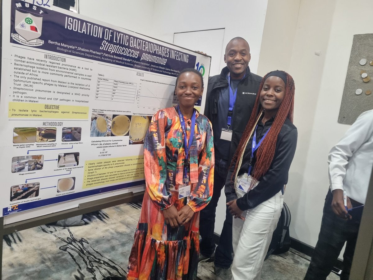 GamaBee's tweet photo. I'm incredibly proud of my medical microbiology students, Patricia Banda, Bertha Manyela and Shalom Phariwa who scooped the best undergraduate poster award at the KUHeS Research Dissemination Conference for their work on phages. Congratulations ladies, you deserve it! https://t.co/1mHSFIOQYF
