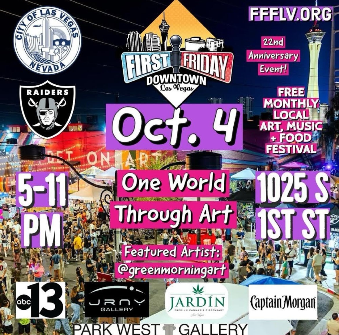 DTLVAlliance's tweet photo. Our favorite Friday event is back for October. Join your downtown neighbors for a night of food, music, and art at @FirstFridayLV beginning at 5 p.m. 🍽️🎶🎨 #FirstFridayLV #DTLV #DTVAlliance https://t.co/o2Eg2XzAnx