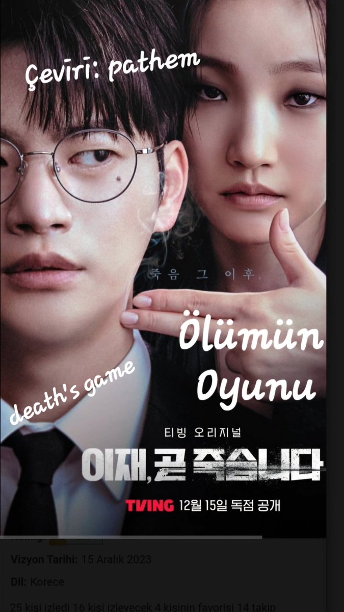 turkcealtyazi.org/mov/26225038/y…

Death's game ilk 3 bölüm tamamlandı. Keyifli seyirler^_^
