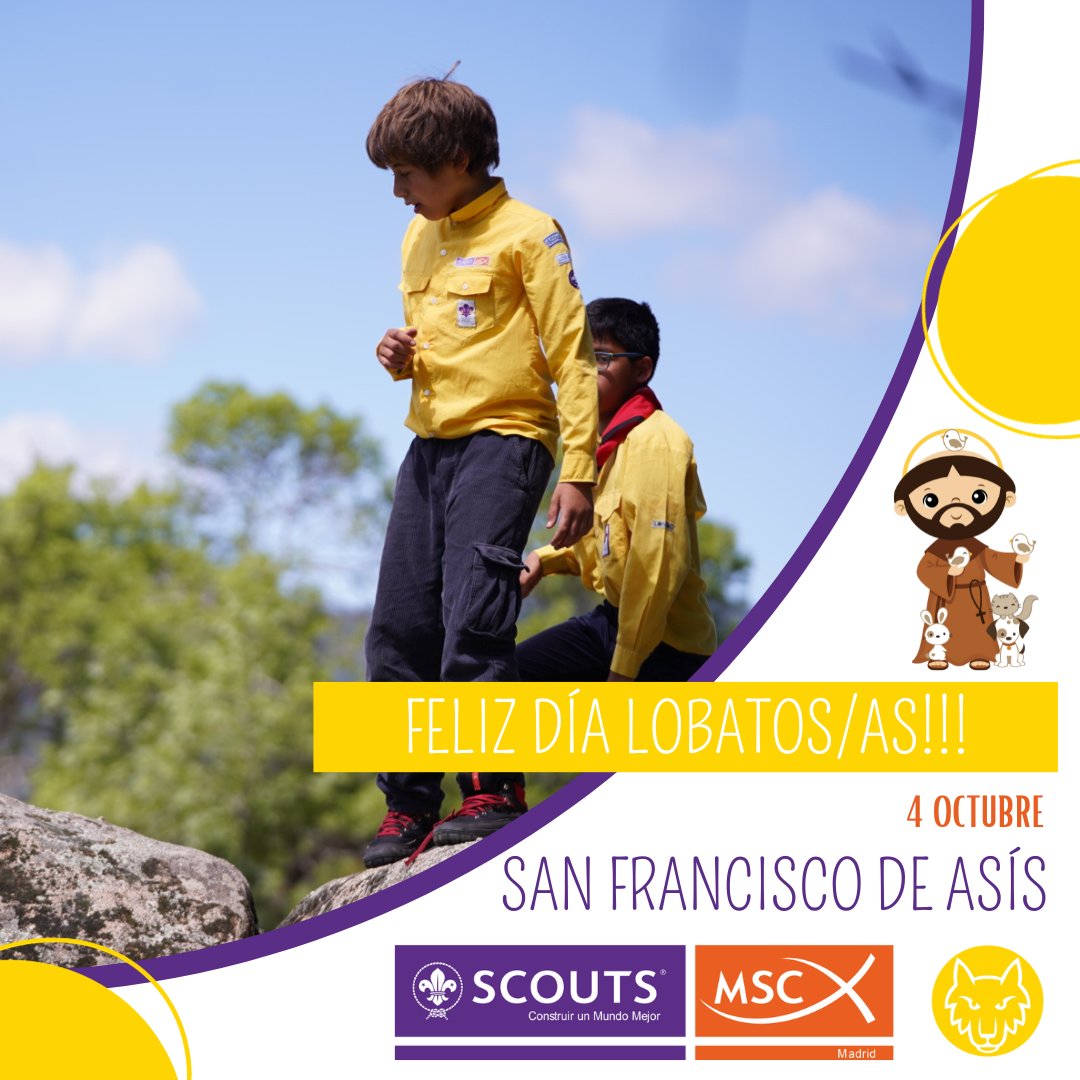⚜️Feliz día Lobatos y Lobatas!! 🐺

Hoy celebramos el día de San Francisco de Asís, patrón de los Lobatos y Lobatas, por ser el protector de los animales y especialmente de los lobos.

#scout #educacionenvalores #educacionparalavida #scoutsdemadridmsc #construirunmundomejor