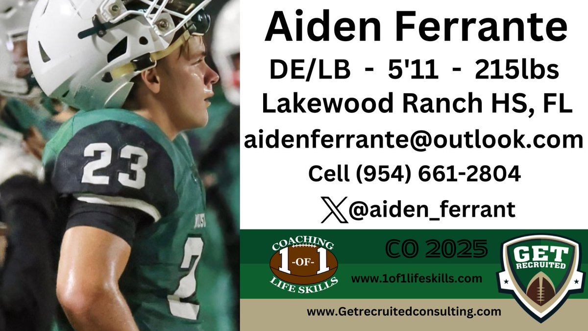 Aiden Ferrante - CO 2025 - DE/LB - 5'11, 215lbs - 3.2 GPA - Athletic, strong, tough, playmaker - Lakewood Ranch HS, FL - Profile: app.productiverecruit.com/profile/aiden-… @aiden_ferrant @1of1lifeskills <a href="/cnfootball/">Carson-Newman Football</a> <a href="/TusculumFB/">Tusculum Football</a> <a href="/barton_fb/">BartonCollegeFB</a> <a href="/chowanfootball/">Chowan Football</a> <a href="/FleetFB/">Erskine Football</a> <a href="/NGUFootball1/">North Greenville Football</a> <a href="/AUTrojans/">Anderson University Trojans</a> #GRStar