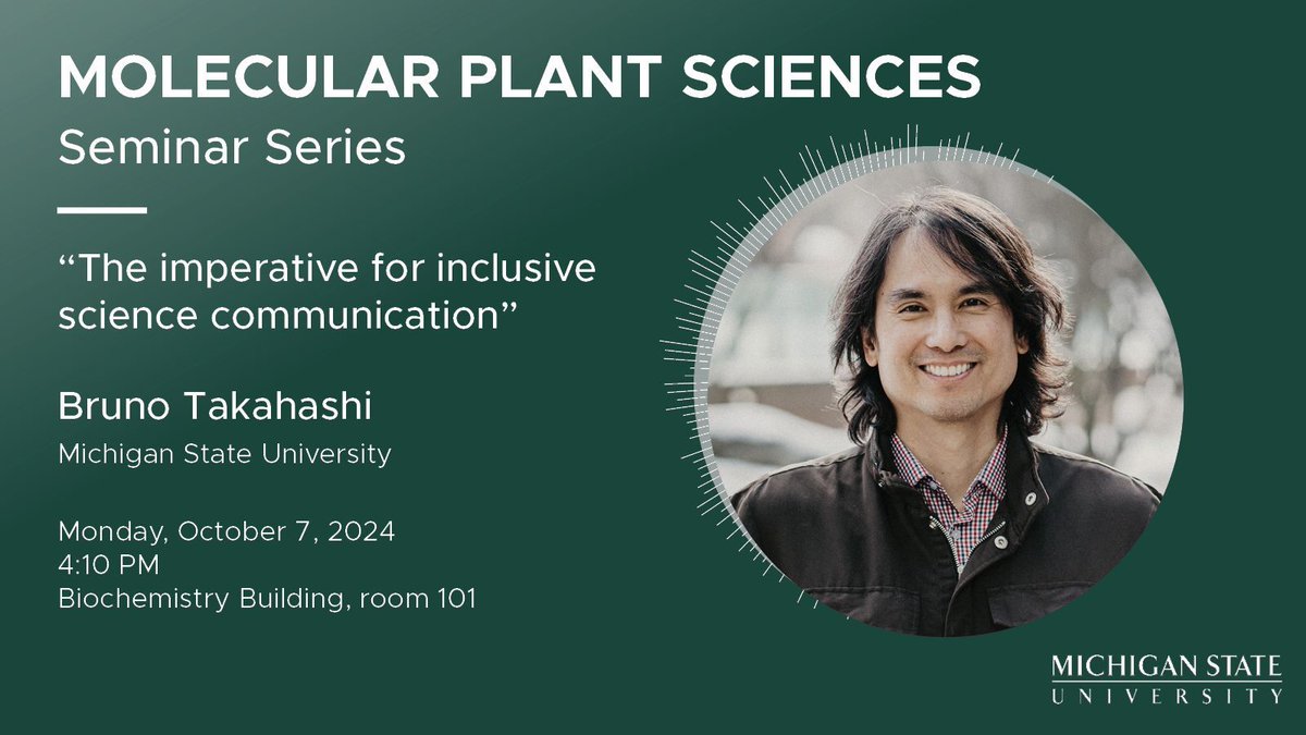 MSU-DOE Plant Research Laboratory (@msudoeplantlab) on Twitter photo Please join <a href="/DrBTakahashi/">Bruno Takahashi</a> on Monday for a seminar series titled "the imperative for inclusive science communication " buff.ly/4ekE4tA Please join <a href="/DrBTakahashi/">Bruno Takahashi</a> on Monday for a seminar series titled "the imperative for inclusive science communication " buff.ly/4ekE4tA
