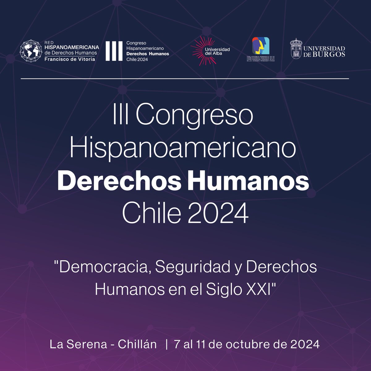 No te pierdas el congreso internacional, el 7 y 8 de octubre en @udalbalaserena, y el 10 y 11 en <a href="/udalbachillan/">Universidad del Alba Chillán</a> Expositores chilenos e hispanoamericanos, realizarán charlas y paneles sobre Derechos Humanos y Democracia en el Siglo XXI.  #udalba + info: redfcodevitoria.com