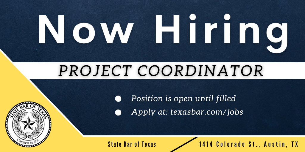 statebaroftexas's tweet image. NOW HIRING: We are seeking a project coordinator. Learn more about the position and apply here: careers-texasbar.icims.com/jobs/1751/proj…

#projectcoordinator #hiring #jobs