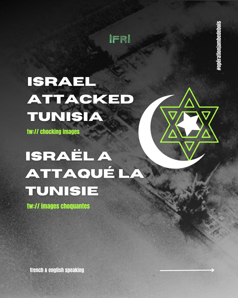 NEOIFRI's tweet photo. L'opération «Jambe de Bois» a marqué l'esprit des tunisiens par sa barbarie. Israël, état colon &amp; génocidaire, n'a aucune limite depuis un certain temps.
A la mémoire des tunisiens &amp; palestiniens tués par Tsahal, cet épisode leur est dédié. 
#tunisie #palestine #Israel https://t.co/Fv2JbNg6xh