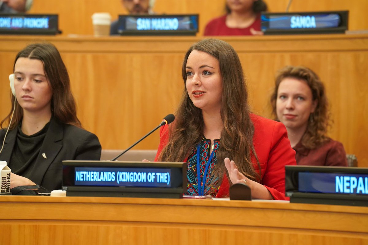 Yesterday, one of #KingdomNL’s Youth Representatives <a href="/FennaTimsi/">Fenna Timsi</a> addressed the 3rd Committee.

She underlined that ensuring young people's freedom of expression, assembly and civic space is a precondition for peace and a critical commitment of the Pact for the Future.🇺🇳