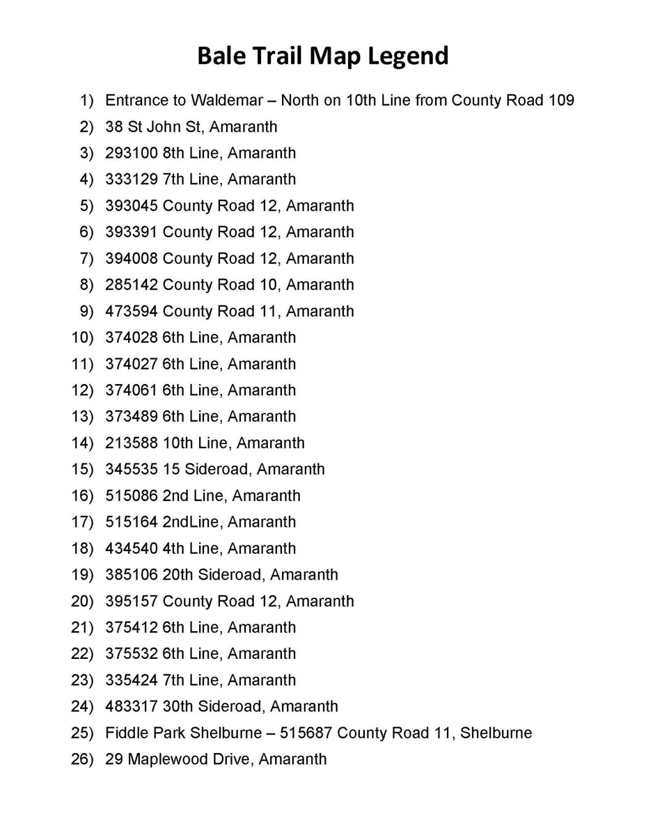 Bales have been delivered and the 2024 Amaranth twp Bale Trail Map is now available!!! Residents will be starting their creations shortly. Watch out for the displays to start popping up all over the Township. 
amaranth.ca/recreation-pro…