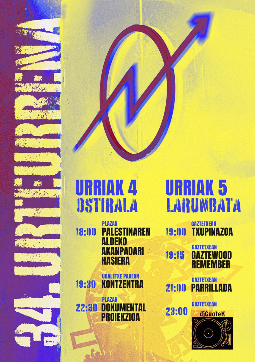 🎂AURTEN GAZTETXEAK 34 URTE BETETZEN DITU! 🎂

Ospatzeko, asteburuan zehar aurrera eramango den egitaraua antolatu dugu, Palestinaren aldeko ekimenarekin bat eginez. 
Gerturatu eta parte hartu!🔥

Jarrai dezagun haria ehuntzen!🧶