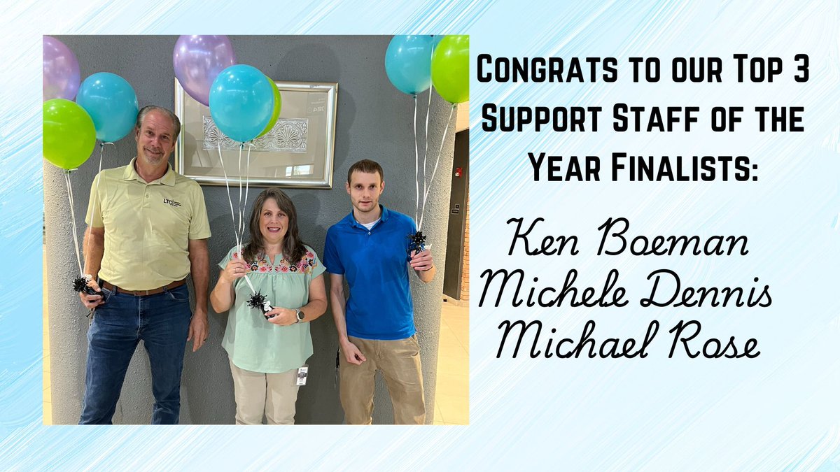 Congrats to our Support Staff Person of the Year finalists for 2024-2025 : Ken Boeman, Michele Dennis, and Michael Rose! 🎉🎉