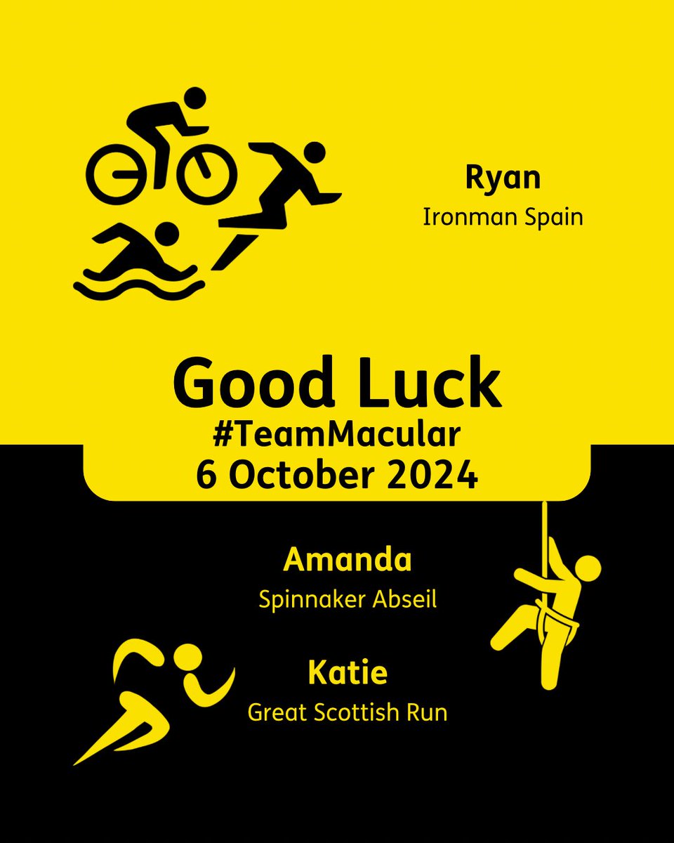 It’s going to be an adrenaline fuelled weekend for <a href="/MacularSociety/">Macular Society</a> #TeamMacular. 

🍀 Ryan - @ironman Spain
🍀 Amanda - Spinnaker Tower Abseil
🍀 Katie - Great Scottish Run

Read their stories and support them linktr.ee/teammacular