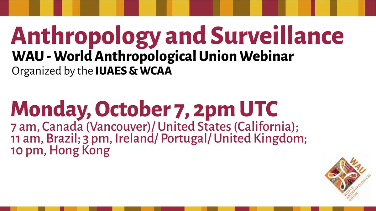 Join the Anthropology and Surveillance webinar by WAU 
📅 Oct 7, 2 pm UTC
#Anthropology #Surveillance
Register: buff.ly/4exgSbt