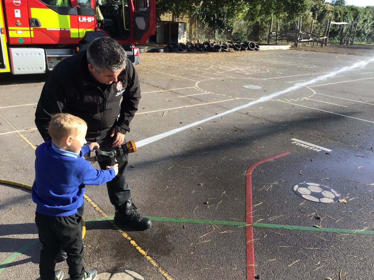 Today, Reception were visited by <a href="/WestSussexFire/">West Sussex Fire & Rescue Service</a> . During the visit the children learnt all about the role of a fire-fighter, fire appliances at home, hazards and the ‘Get out, stay out, call 999’ fire safety procedure. It was great to meet real-life heroes!