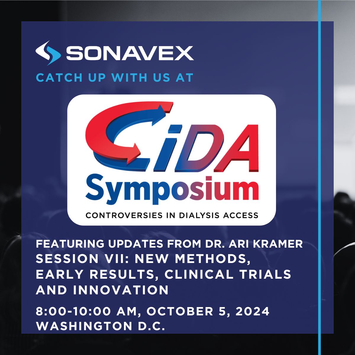 Sonavex's tweet photo. Looking forward to Dr. Ari Kramer's @Sonavex presentation at the CiDA @Dialysis_Access  meeting in DC #CiDA #EmpoweredPatientCare #MAFASA https://t.co/yuHYG24sv5